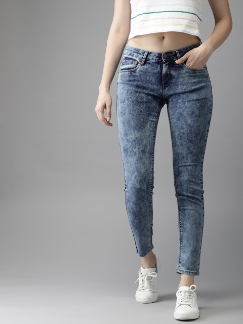 

HERE&NOW Women Blue Skinny Fit Mid-Rise Clean Look Stretchable Acid Wash Jeans