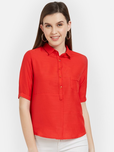 

Soie Women Red Solid Shirt Style Top