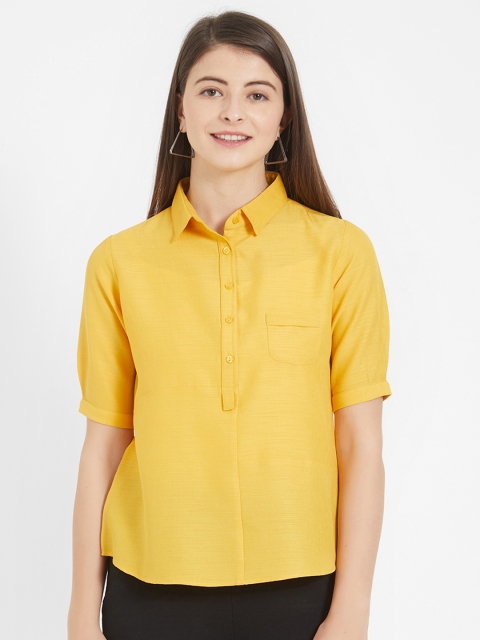 

Soie Women Yellow Solid Shirt Style Top