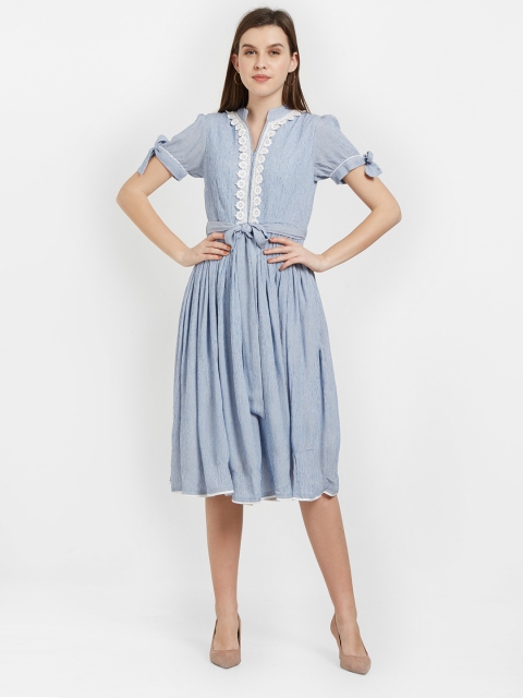 

Soie Women Blue Self Design Fit and Flare Dress