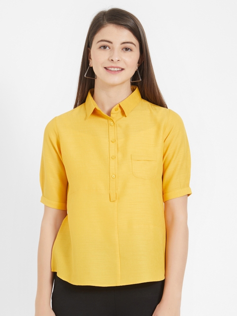 

Soie Women Mustard Yellow Solid Shirt Style Top