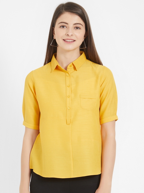 

Soie Women Mustard Yellow Solid Shirt Style Top