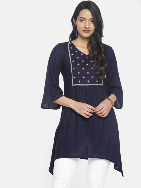 

Colour Me by Melange Women Navy Blue Yoke Design A-Line Kurta