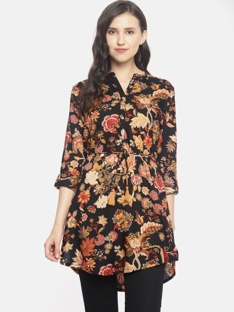 

Colour Me by Melange Women Black Printed Straight Kurta