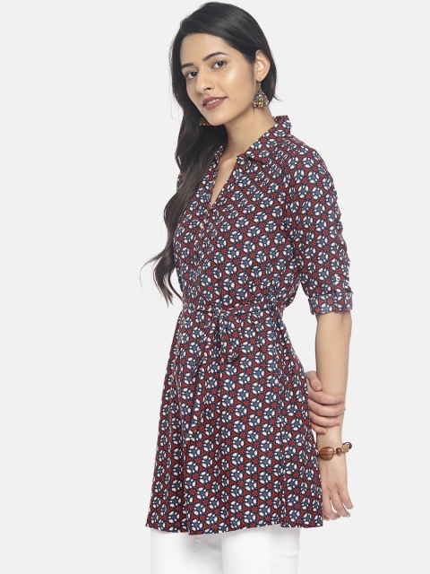 

Colour Me by Melange Women Navy Blue & Red Printed A-Line Kurta