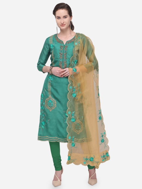 

Rajnandini Green Silk Blend Unstitched Dress Material