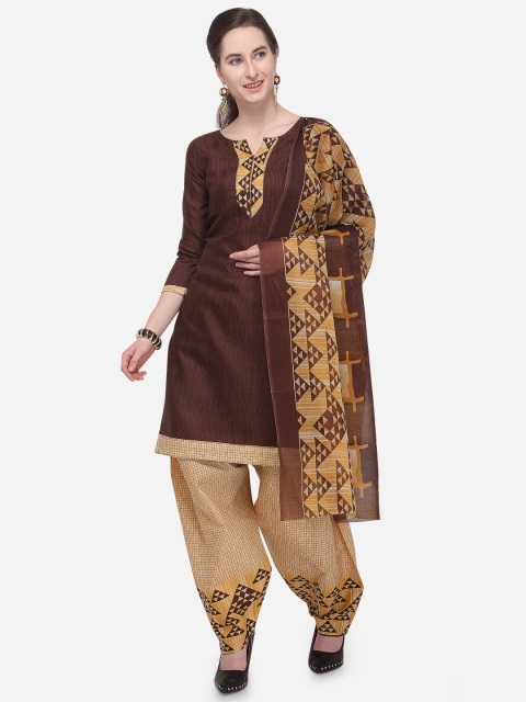 

Rajnandini Brown Cotton Blend Unstitched Dress Material