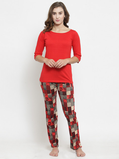 

Claura Women Red Solid Night suit