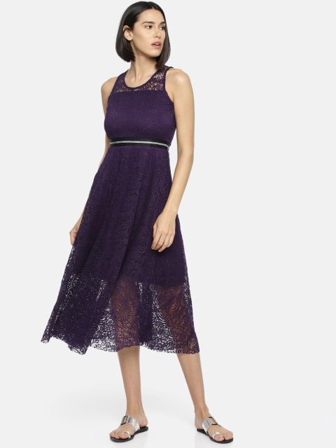 

CODE by Lifestyle Women Purple Self Design Lace Midi Dress