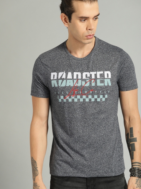 

Roadster Men Navy Blue Printed Round Neck T-shirt
