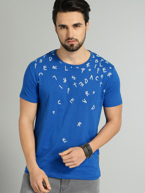 

Roadster Men Blue Printed Round Neck T-shirt