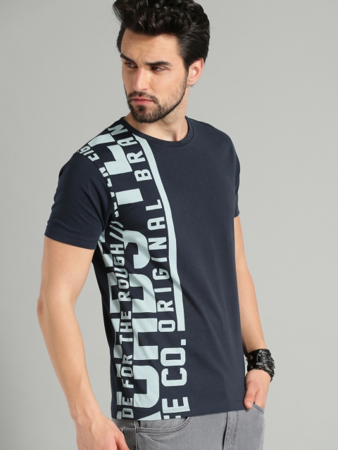 

The Roadster Lifestyle Co Men Navy Blue Printed Round Neck Pure Cotton T-shirt