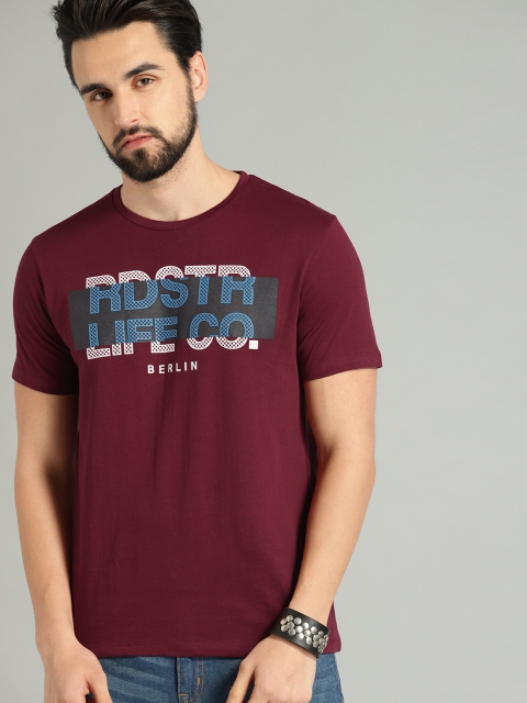 

Roadster Men Maroon Printed Round Neck T-shirt
