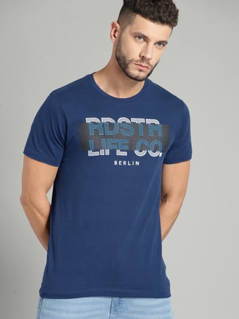 

Roadster Men Blue Printed Round Neck T-shirt