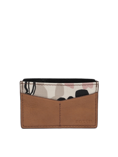

Fossil Women Brown & Pink Printed Leather Card Holder