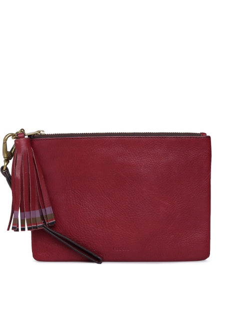 

Fossil Burgundy Solid Tasselled Leather Clutch