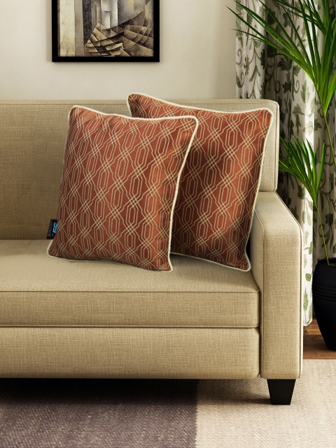 

S9home by Seasons Copper-Toned Set of 2 Geometric Square Cushion Covers