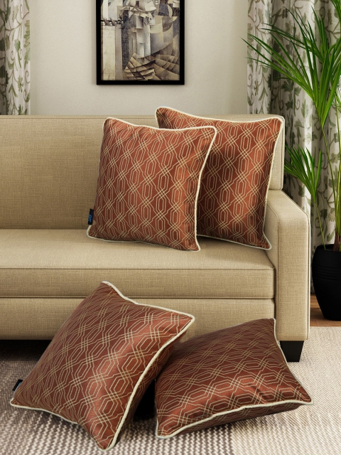

S9home by Seasons Copper-Toned Set of 4 Geometric Square Cushion Covers