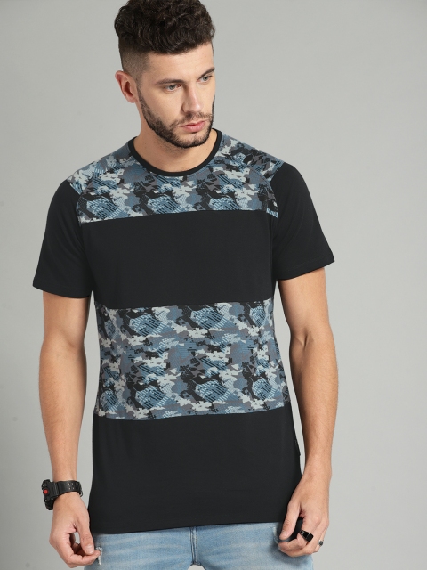 

Roadster Men Black & Blue Printed Round Neck T-shirt