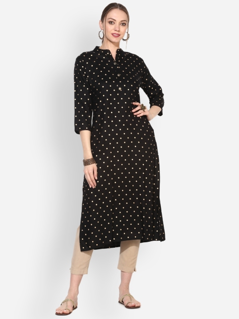 

Myshka Women Black Printed Straight Kurta