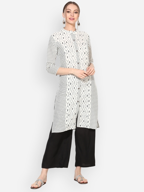 

Myshka Women White Printed Straight Kurta