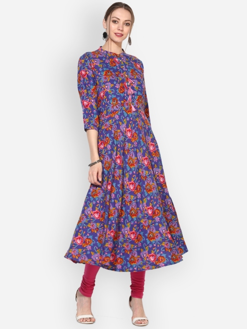 

Myshka Women Blue Floral Print A-Line Kurta