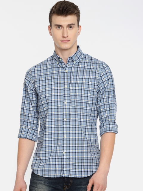 

GAP Men Blue Checked Lived-In Stretch Poplin Shirt
