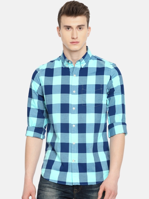 

GAP Men Blue Checked Lived-In Stretch Poplin Shirt