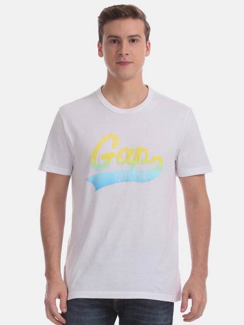 

GAP Men White Brand Logo Printed Round Neck T-shirt