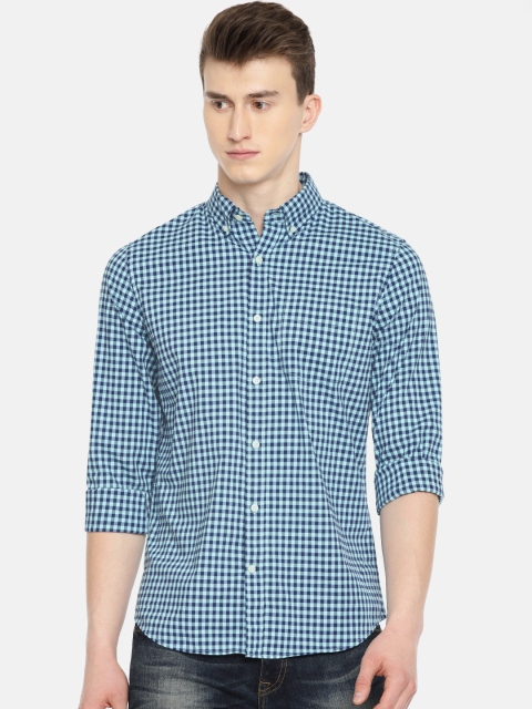

GAP Men Blue Checked Lived-In Stretch Poplin Shirt