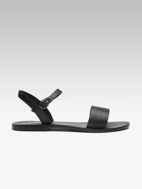 

ELLE Women Black Solid Leather Open Toe Flats
