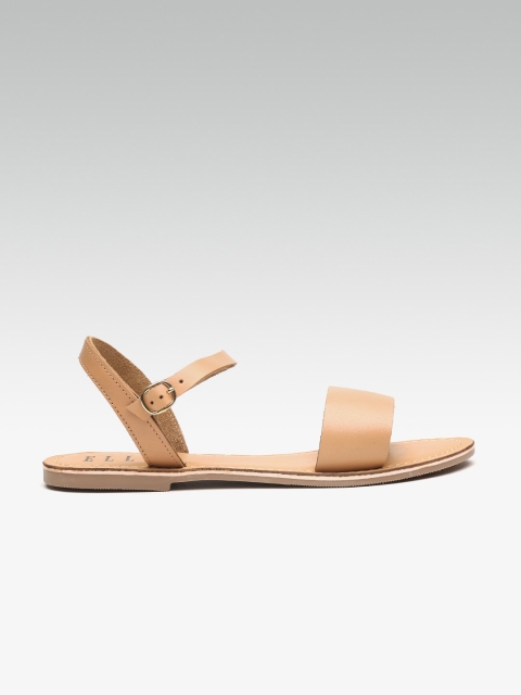

ELLE Women Camel Brown Solid Leather Open Toe Flats