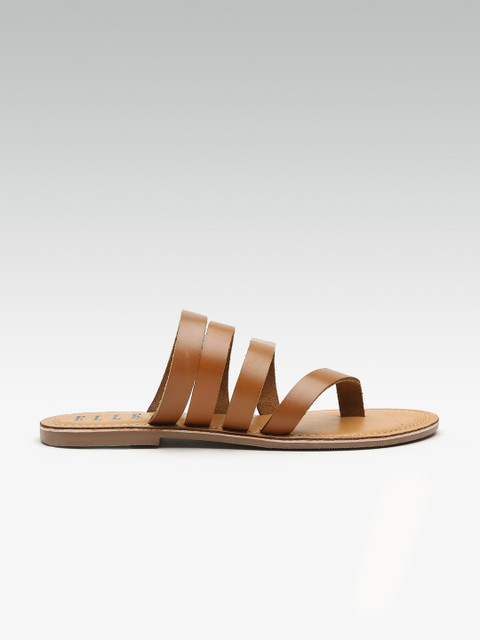 

ELLE Women Tan Brown Solid Leather Open Toe Flats