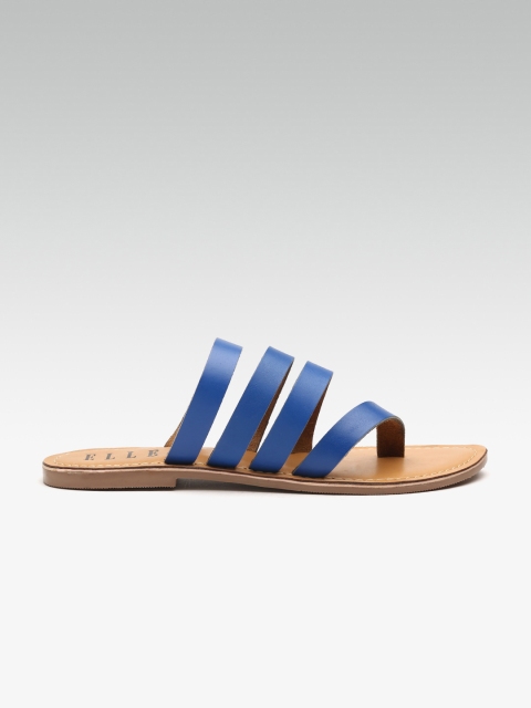 

ELLE Women Blue Solid Leather Open Toe Flats