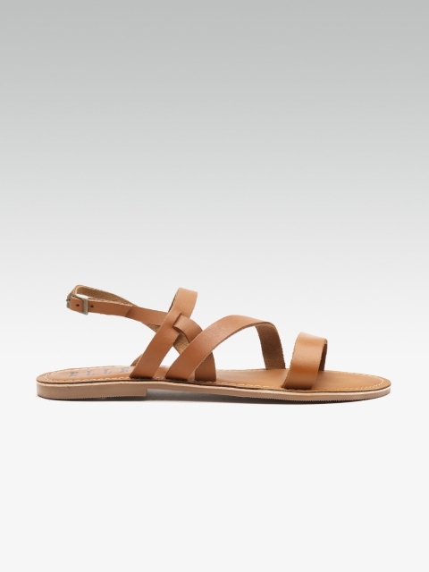 

ELLE Women Tan Brown Solid Leather Open Toe Flats