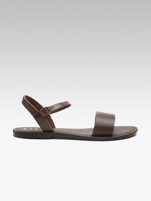 

ELLE Women Coffee Brown Solid Leather Open Toe Flats