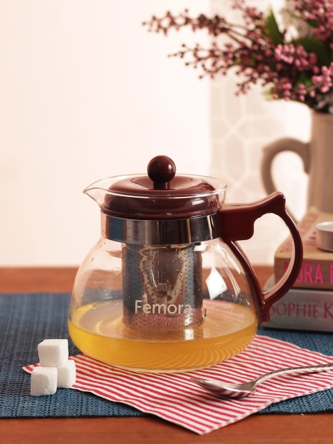 

Femora Transparent Solid Tea Pot Maroon Carafe with Strainer,850 ML