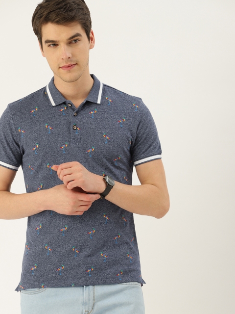 

United Colors of Benetton Men Navy Blue Self Design Polo Collar T-shirt