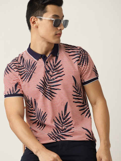 

United Colors of Benetton Men White & Red Printed Striped Polo Collar T-shirt