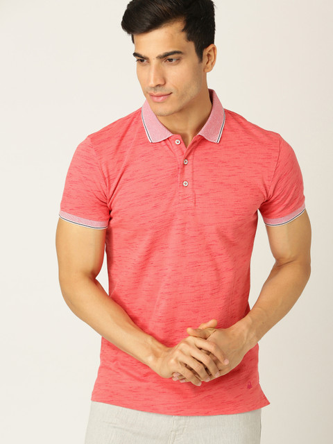 

United Colors of Benetton Men Pink Self Design Polo Collar T-shirt