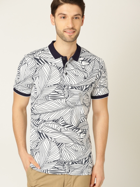 

United Colors of Benetton Men White & Navy Printed Polo Collar T-shirt