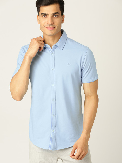 

United Colors of Benetton Men Blue Regular Fit Solid Casual Shirt