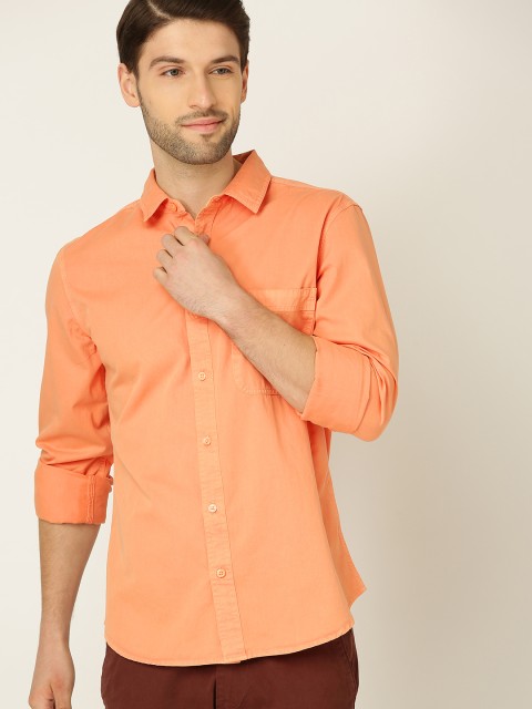 

United Colors of Benetton Men Orange Regular Fit Solid Casual Shirt
