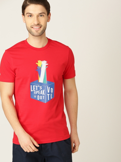 

United Colors of Benetton Men Red Printed Round Neck T-shirt