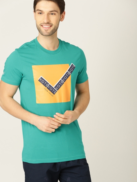 United Colors of Benetton Men Green Printed Round Neck T-shirt