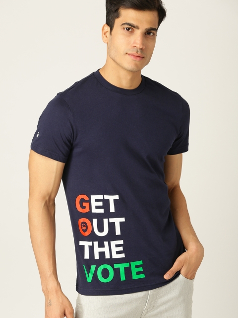 

United Colors of Benetton Men Navy Blue Printed Round Neck T-shirt