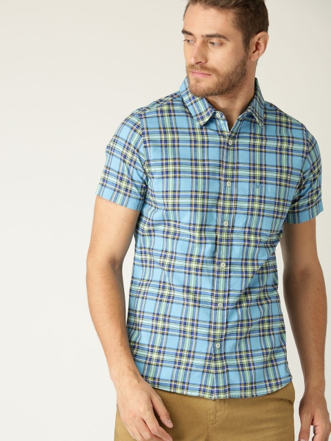 

United Colors of Benetton Men Blue & Green Regular Fit Checked Casual Shirt