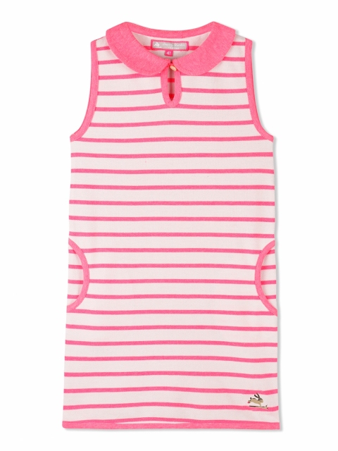 

Cherry Crumble Girls Pink & White Striped A-Line Dress