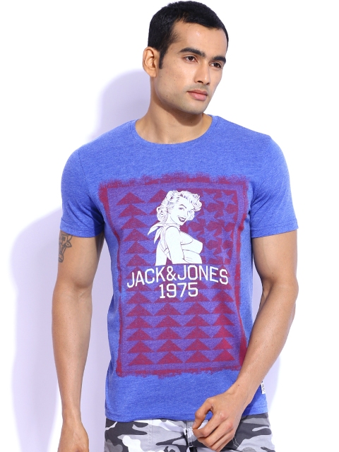 

Jack & Jones Blue Melange Printed T-shirt