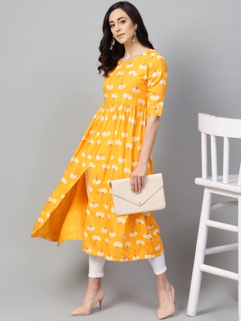 

AHIKA Women Yellow & White Printed A-Line Kurta